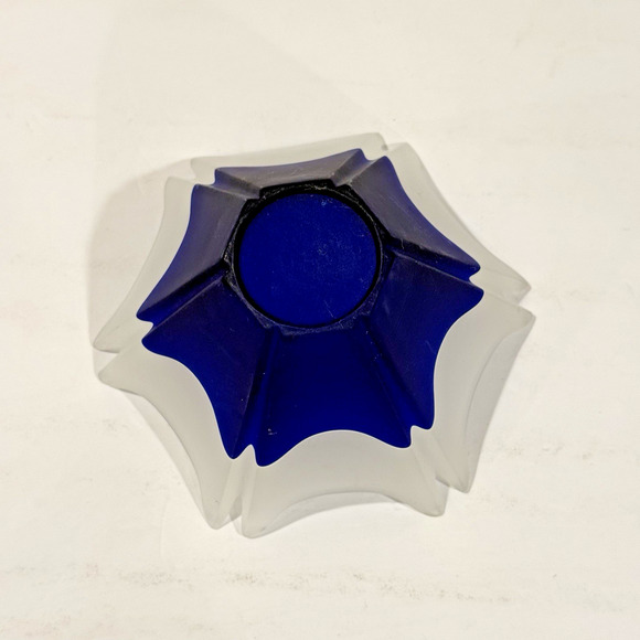 Vintage Retired Cobalt Blue White Frosted Glass Candle Holder Tealight Votive 45 - Picture 7 of 7